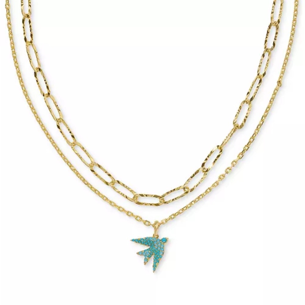 KENDRA SCOTT- Melody Gold Bird Multi strand Necklace in Teal Crystal